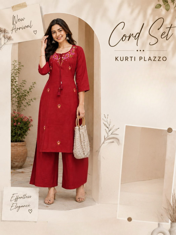 Floral Embroidered Chanderi Silk Kurta with Trousers